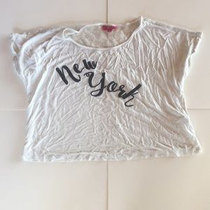 WHITE “New York” CROP TOP W/ LACE DETAILING